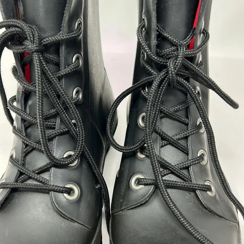 Lauren Ralph Lauren Mikenna Women's Black Rubber Lace Up Ankle Boots Size 6